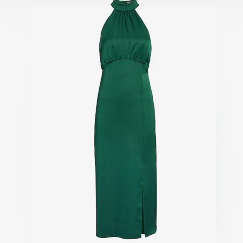 Express Satin Effect Emerald Green Halter Neck Dress